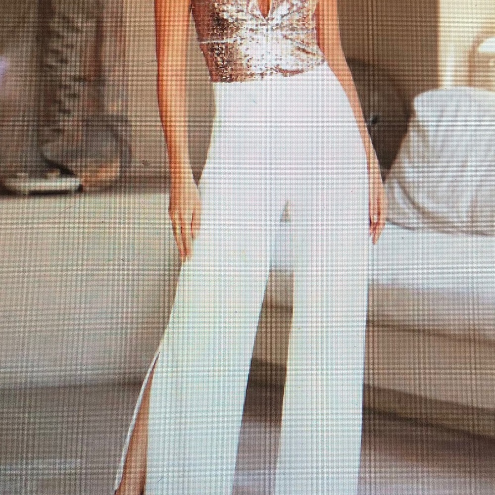Mixed sequin slit hem jumpsuit